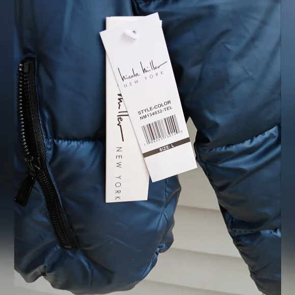 Nicole Miller NY Cropped Puffer Jacker Metallic Blue Various Sizes - Picture 9 of 15